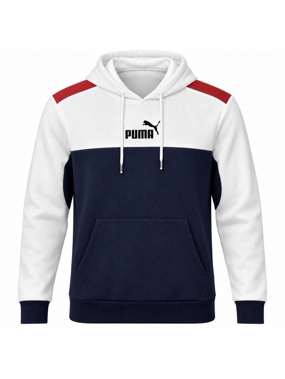 PUMA ESS+ Colorblock Hoodie Men’s Small White Navy Red Pullover New Tags New